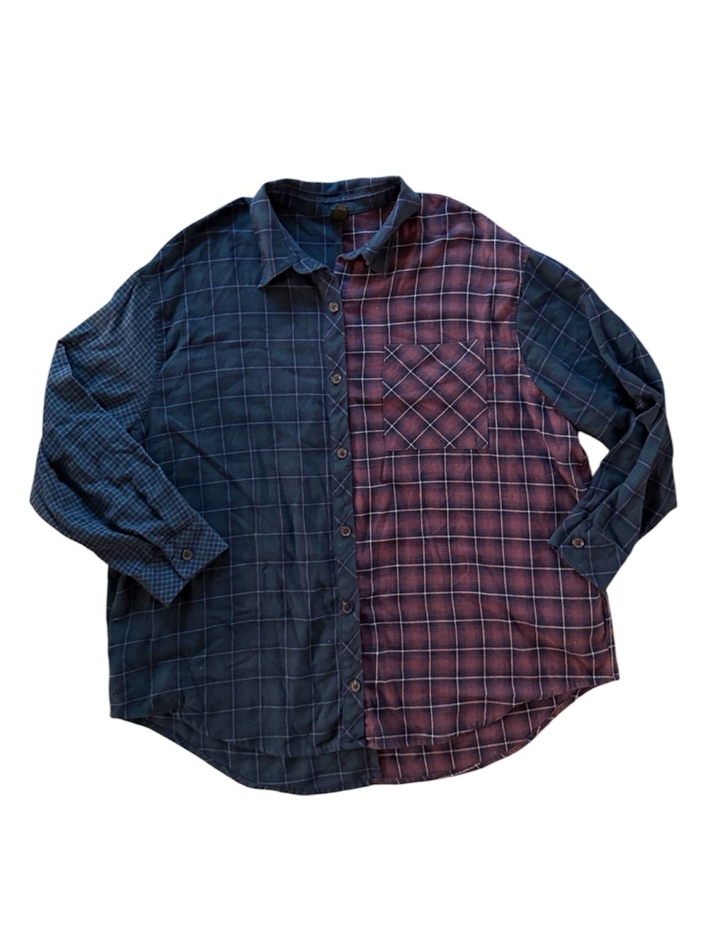Wild Fable Oversized Two-Tone Plaid Purple & Blue Button Up Shirt w/Pockets XL